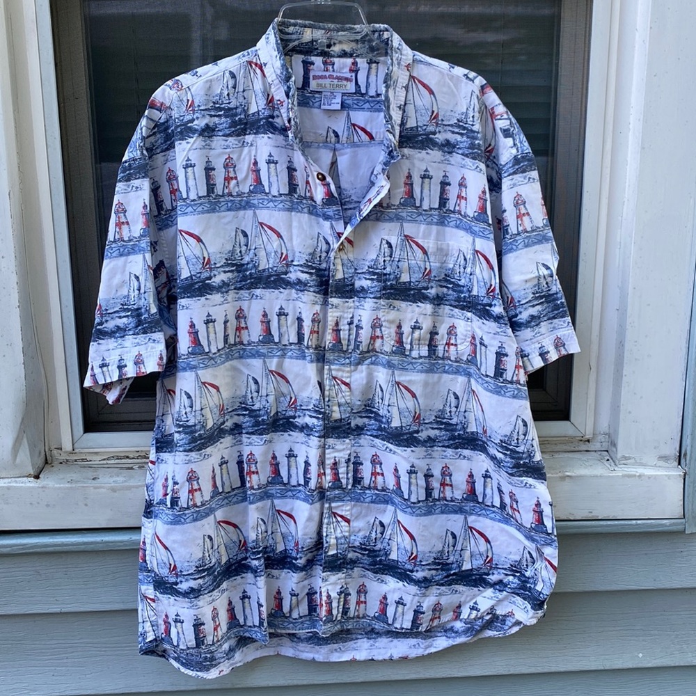 BILL TERRY Boca Classic XL tropical light house Mens shirt